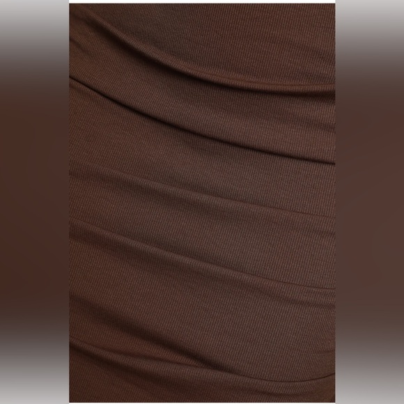 Lulu's Chocolate Brown Ribbed Cutout Ruched Bodycon Dress - Picture 3 of 3